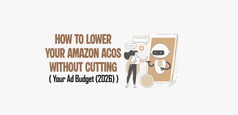 Hero image for Amazon PPC optimization guide showing modern ecommerce growth visuals and lower ACoS strategy concepts for 2026.